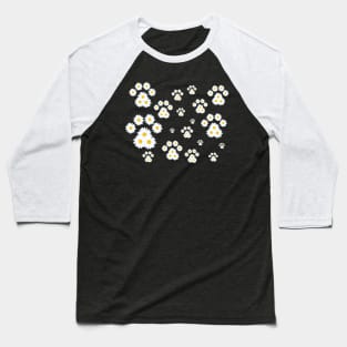 Flower Daisy Pawprint Pattern Baseball T-Shirt